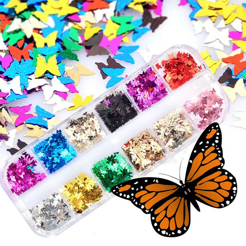 2019 художественное украшение ногтей гель для голографические блестки 3D бабочка