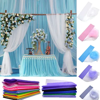 

5m/lot 48cm Wedding Table Runner Decoration Yarn Crystal Tulle Organza Sheer Gauze Element Wedding Party Birthday Dress