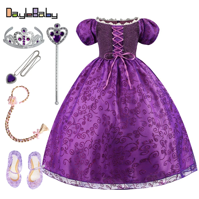 Fancy Tangled Summer Girls Little Princess Sofia Dress Sophia Purple Sleeveless Costume Flower Girl Ball Gown Kids Clothes | Детская