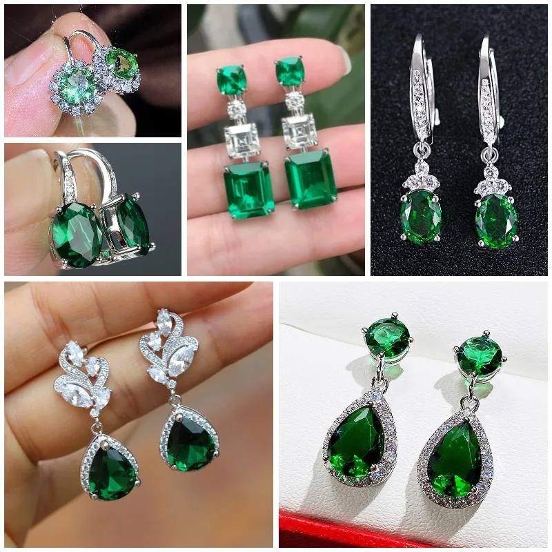 Women's Drop Earrings Green Zirconia dangle earrings drop earrings pendant earrings long earrings dome teardrop earrings