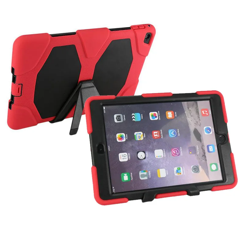 

Heavy Duty Shockproof Protective Hard Case Kids Safe Luxury Stand Silicone Rubber Armor Back Cover for iPad Air 2 ING-SHIPPING