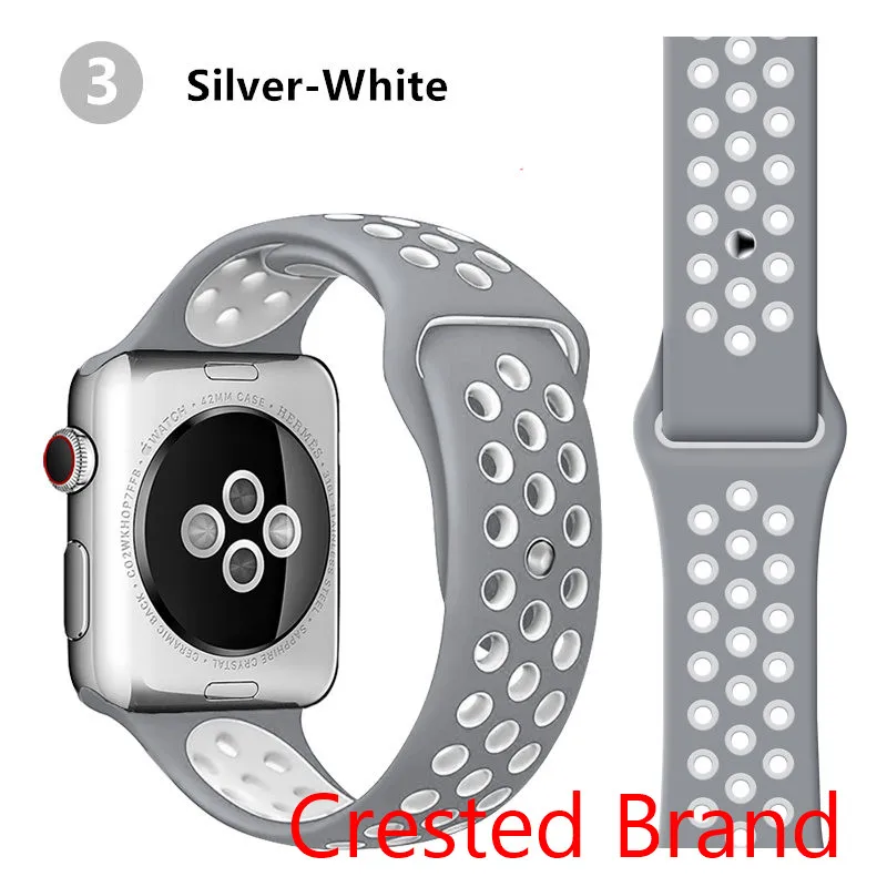 silver white 3 Силиконовый ремешок для Apple watch band 44 мм/40 мм iWatch band 42 мм/38 мм дышащий спортивный ремешок для часов Браслет Apple watch 5 4 3 2 1 - Цвет ремешка: silver white 3