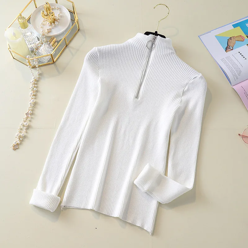 2019 Trend Knitted Sweater Women Zipper Turtleneck Long Sleeve Slim Women Pullover Sweater Autumn Winter Warm Female Jumpers (36)