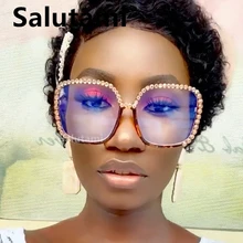 Большие квадратные Кристальные очки для женщин, роскошные стразы, женские очки для вечеринок, прозрачные линзы, очки, оправа, прозрачная