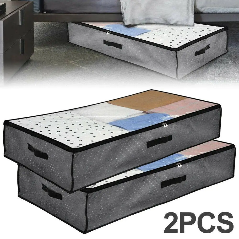 Bolsas para cama plegables, cajas de almacenamiento de gran tamaño debajo de la cama, gruesa y transpirable, bolsas de almacenamiento de ropa, organizador con cremallera, 1/2 paquetes