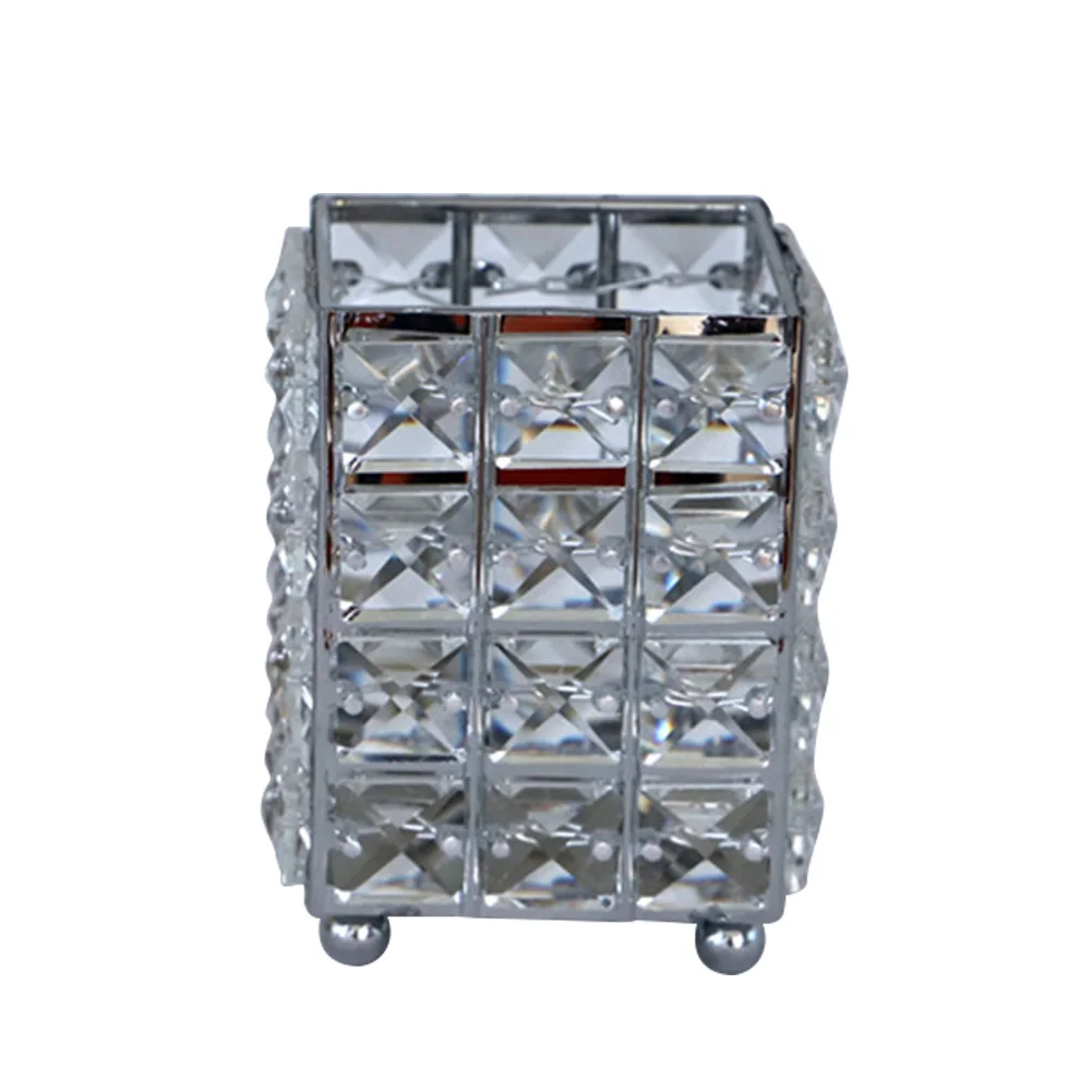 Silver Square Коробка для ручек, кисточка для макияжа, настольный органайзер, тампоны, подставка, прочная домашняя косметика, кристалл, контейнер для карандашей, держатель для хранения - Цвет: Silver Square