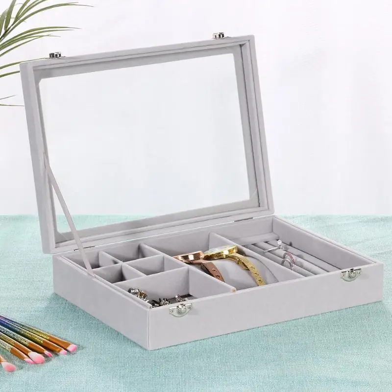 

Large Fashion Flannel Square Jewelry Boxes Simple Makeup Organizer Storage Box Organizer Home Desktop Cosmetics Jewelry Case