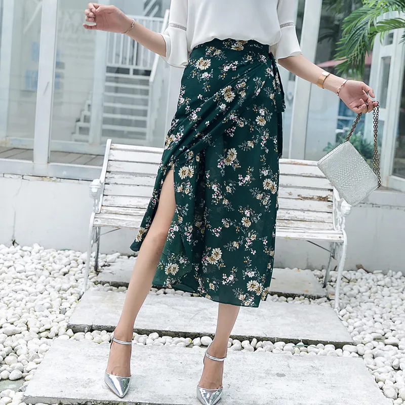 Green chrysanthemum Большой размер цельная юбка для полных mm200 кг Таиланд путешествия отдых юбка Цветочная пляжная юбка - Цвет: Green chrysanthemum