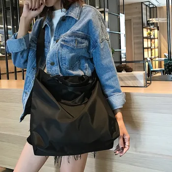 

2020 New Shoulder Bag Women Handbag Large Capacity Tote Nylon Handbag Unisex Shopping Bags Reusable Solid Color Black Blue Bag