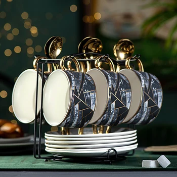 

Nordic Luxury Coffee Cup And Saucer Set Ceramic Tea Set Coffee Mug Koffie Kopjes Dark Blue Tea Set Cup For 4 Or 6 FF70C25