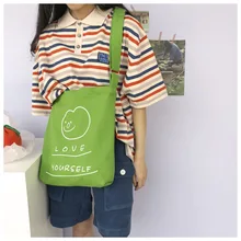 Зеленое хлопковое пальто эко Студенческая Книга сумка через плечо один ремень улыбающееся лицо CYB84b