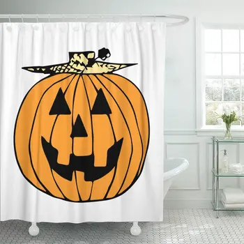 

Colorful Halloween Ghosts Pumpkins and Voodoo Doll Happy Party Shower Curtain Waterproof Fabric 60 x 72 Inches Set with Hooks
