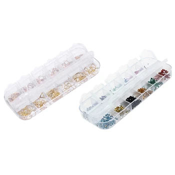 

2 Box DIY Nails Tips Decoration: 1 Box 3D Nail Art Decals Golden Geometric Patterns & 1 Box 3000Pcs 1.5Mm Round Rhinestone 12 Co