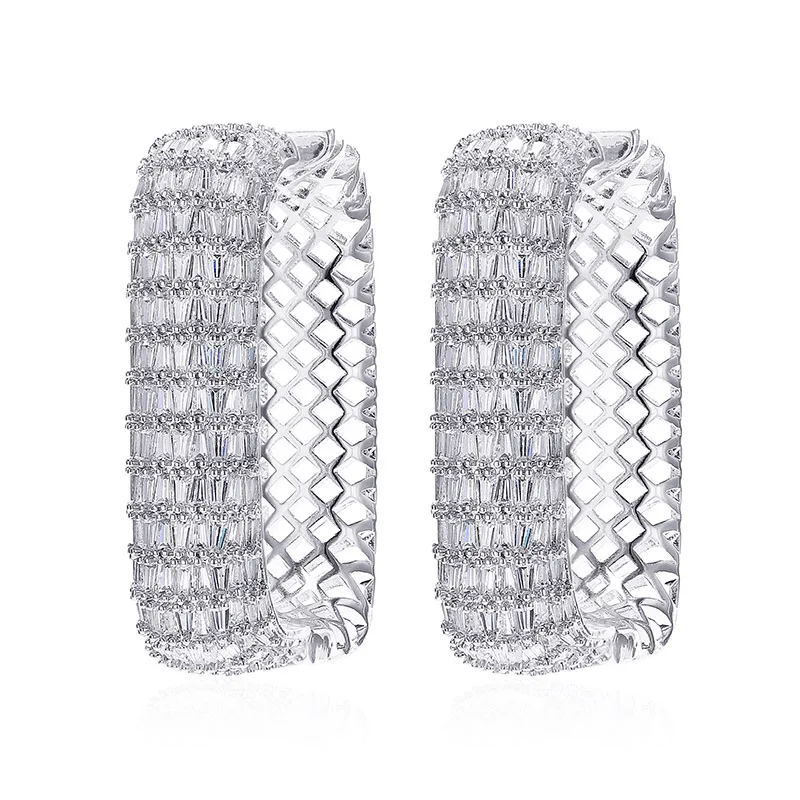 Очень женские роскошные массивные большие квадратные серьги-кольца с кубическим цирконием ААА для девушек, свадебные серьги-кольца из Дубаи - Окраска металла: Silver