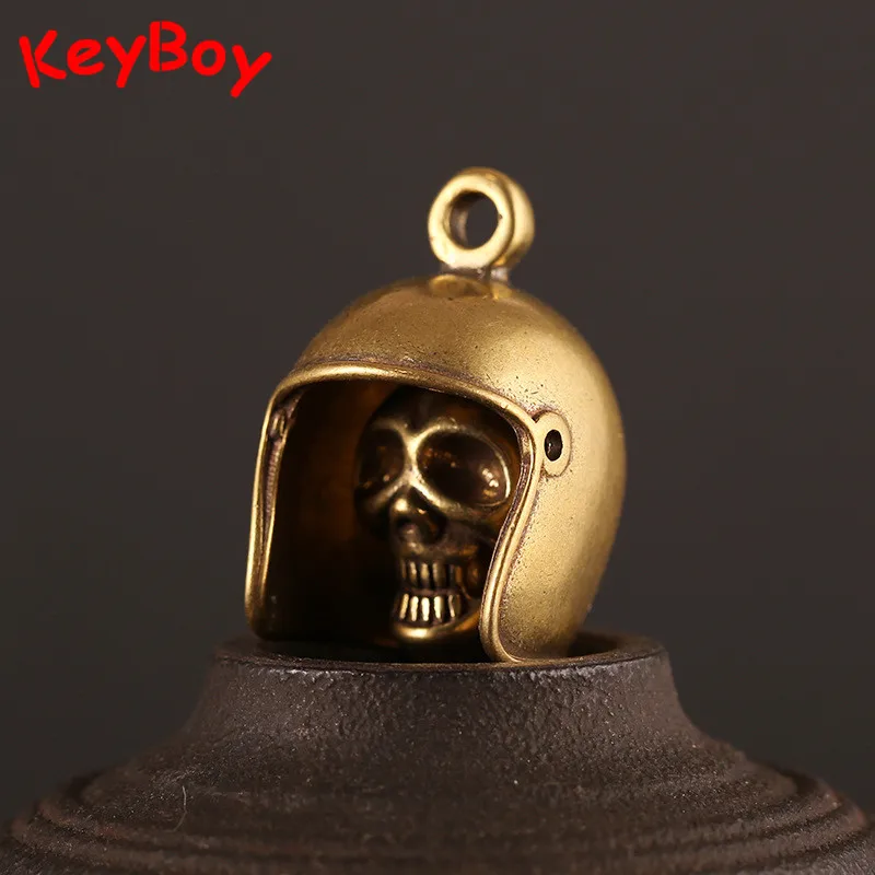 Handmade Brass Skull Head Bell Keyrings Helmet Keychain