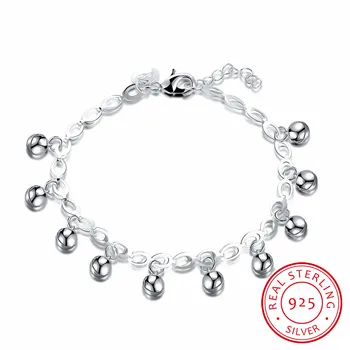 

LEKANI 925 Sterling Silver Fine Jewelry Bracele for Women Silver 925 Jewelry Small Bell Charm Bracelets & Bangles Gift