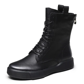 

Genuine Leather Boots Women's Booties with Platform Shoes Woman Flats Warm Winter Woman Boots for Women's Shoes 2020 Chaussures