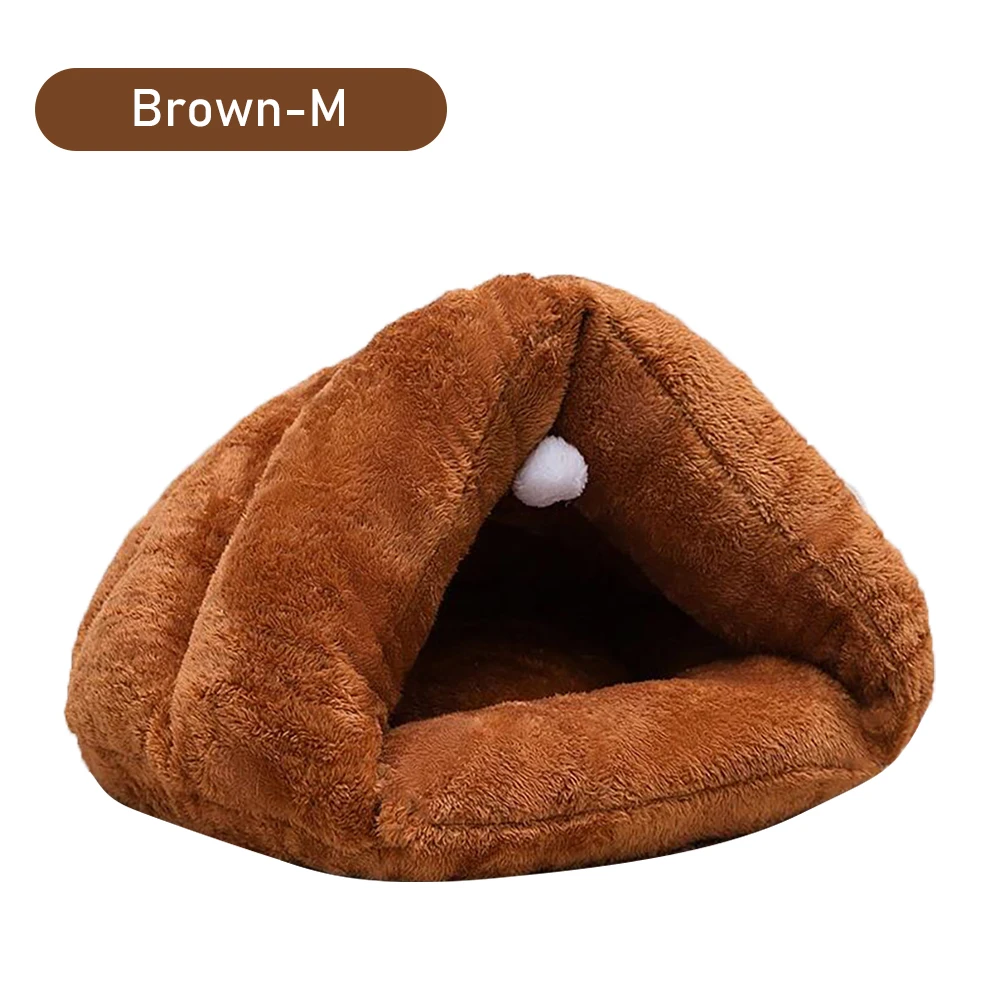 brown-M Зимнее теплое мягкое гнездо для домашних животных, кошек, собак, питомник, кровать, пещерный домик, спальный мешок для кошек, собак, кровать для дома, подушка для домашних животных - Цвет: brown-M