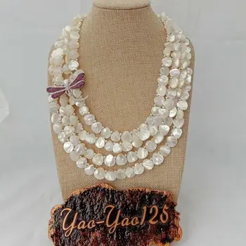 

19'' 4 Strands White Shell Necklace CZ Dragonfly Pendant