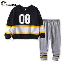 PureMilk/комплект одежды для мальчиков из 2 предметов; хлопковая Футболка с буквенным принтом и штаны