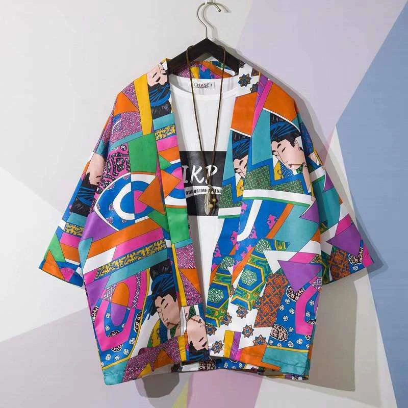 

Wholesale Traditional Japanese Men Kimono Loose Oversize Hip Hop Streetwear Blouses Boho Male Summer Casual Shirts