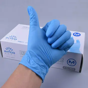 

2020 New 100PCS/Box Disposable Gloves Blue Clear Waterproof Industrial Latex Disposable Solid Nitrile Gloves
