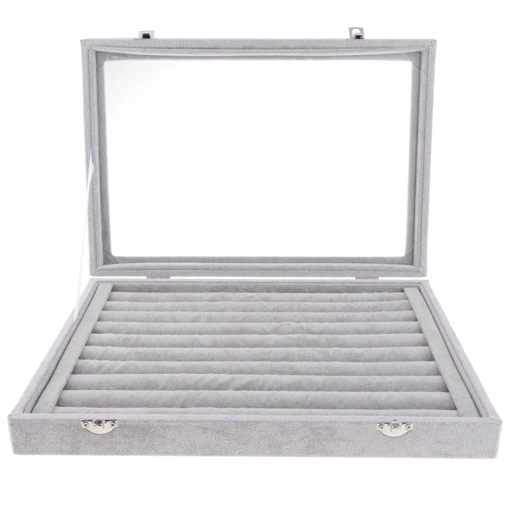 

Jewelry Display Organizer Earring / Ring Holder Necklace Storage Box Beige/ Gray