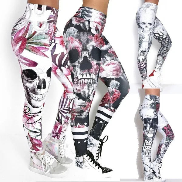 

New Arrival Leggings Women Skull Head 3D Geometric Printed Legging Workout Leggins Slim Elastic Plus Size Pants Fitness Leggings