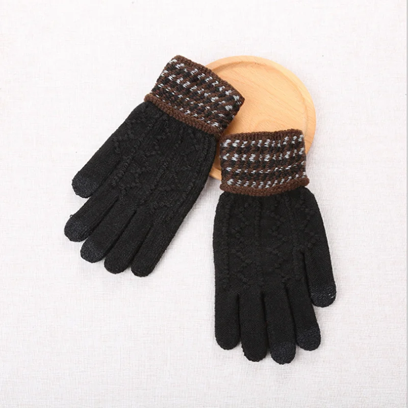 Зимние перчатки для сенсорного экрана для женщин и мужчин теплые эластичные вязаные варежки Имитация шерсти полный палец Guantes крючком Luvas утолщаются