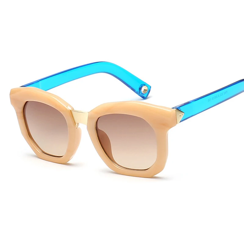 Kinlion квадратные полигоновые детские солнцезащитные очки для мальчиков, Винтажные Солнцезащитные очки больших размеров для девочек, высокое качество, очки для больших детей, солнцезащитные очки - Цвет линз: tea