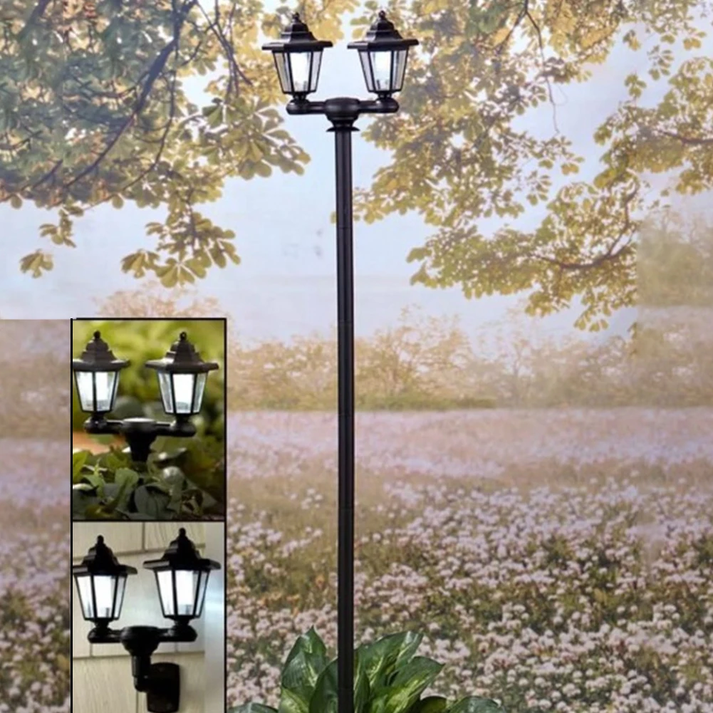 3-in-1 Dual Solar Lanterns Powered Outdoor Lights Lamp Pole Stake or Wall Mount
