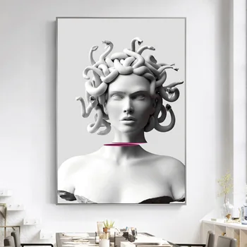 

Medusa Vaporwave Sculpture Funny Art Posters And Prints Gorgon Statue Decor Canvas Painting On Wall Art Picture For Living Room
