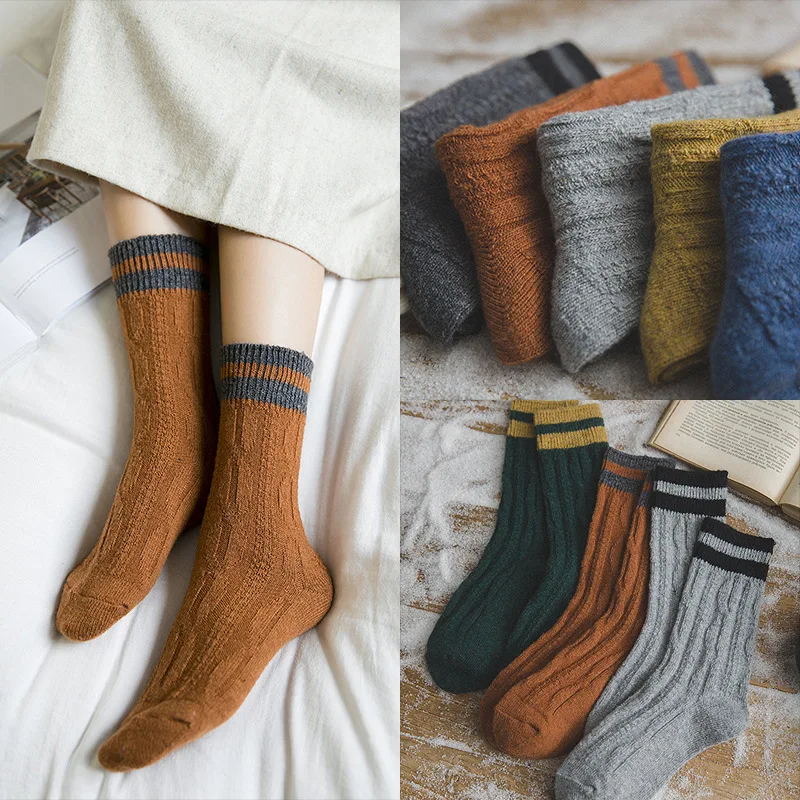 Зимние женские шерстяные забавные носки полосатые носки теплые носки уличная одежда рождественские носки