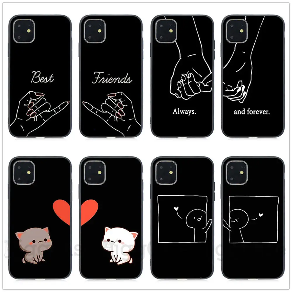 Мягкие черные чехлы для телефонов девочек Bff Best Friends Forever милые парные iPhone 11 12 13 PRO XS