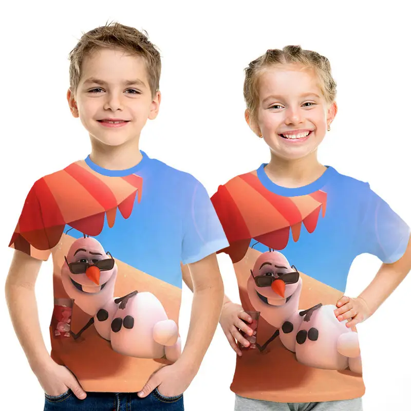 Детская футболка с 3D рисунком акулы/ракета енота/маленький лев/пингвин Летняя Повседневная Уличная одежда для мальчиков и девочек детская футболка