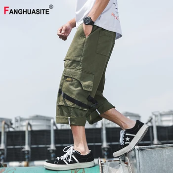 

Men's Calf-Length Pants Fashion Big Pocket Spring Cotton Cargo Pants Streetwear Elastic Waist Hip Hop Jogging Casual Pants A969