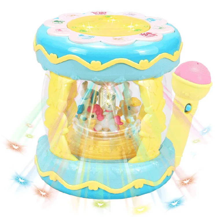 

Children Music Drum Dreamy Amusement Park Music Hand Drum Chargeable GIRL'S And BOY'S Merry-go-round Microphone Toy