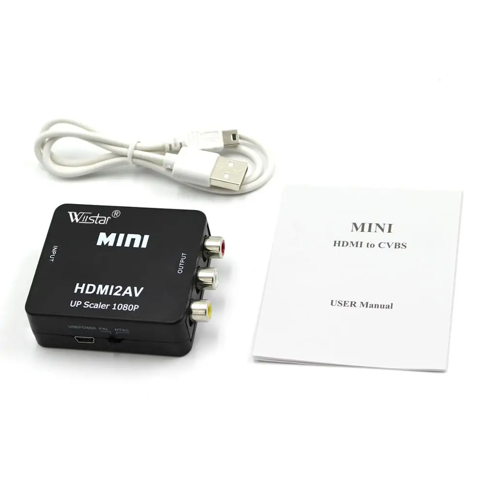 HDMI TO AV Scaler Adapter HD Video Composite Converter Box HDMI to RCA AV/CVSB L/R Video 1080P Mini HDMI2AV Support NTSC PAL