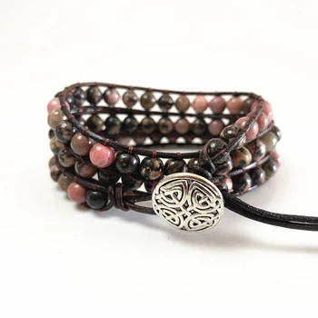 

6mm Rhodochrosite/Amazonit e Wrap Bracelet For Women Men Vintage Adjustable Natural Stone Bracelets Lucky Gift Jewelry Wholesale
