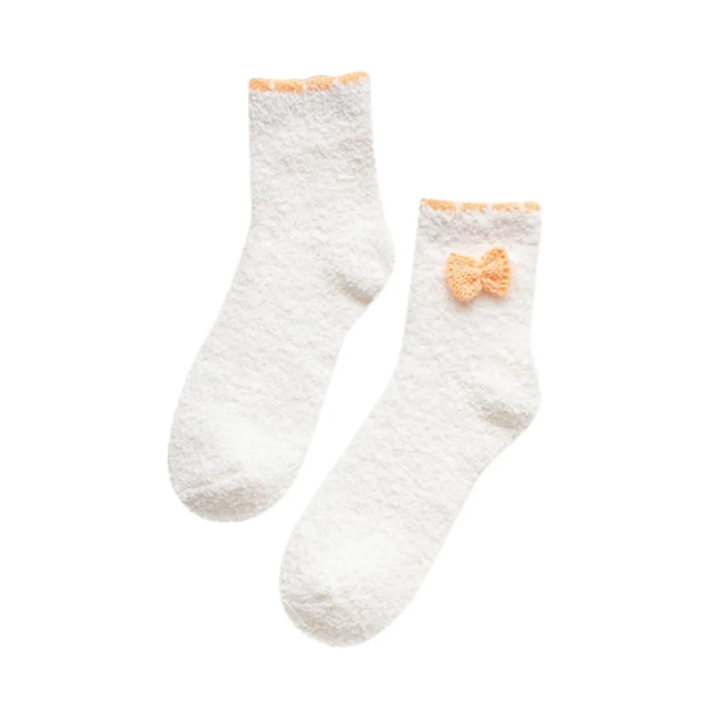 Новые популярные Женские однотонные милые носки большого размера очень мягкие теплые и удобные носки с бантиком из пушистой шерсти носки для носки, 50 - Цвет: As shown