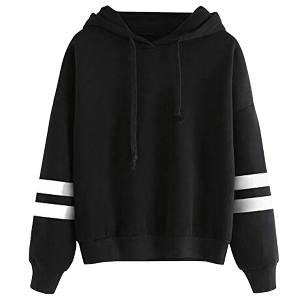 Pop Fashion Autumn Winter Women Sweatshirt With Hat Drawstring Long Sleeve Striped Splicing Hoodies Lady Girls Pullover Pop 88