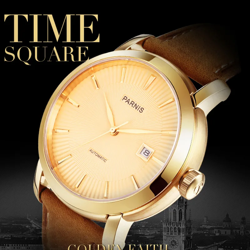 41mm Parnis Mens Mechanical Watch Wristwatch Sapphire 50M Waterproof