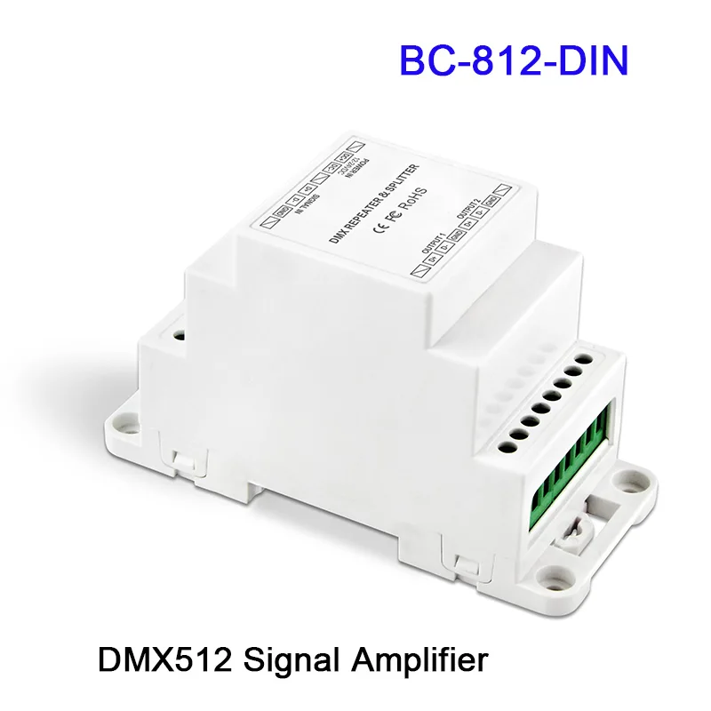 BC-812-DIN/BC-812-DIN-RJ45 DC12-24V DIN Rail DMX512 Signal Amplifier One input channel,two output channels led controller