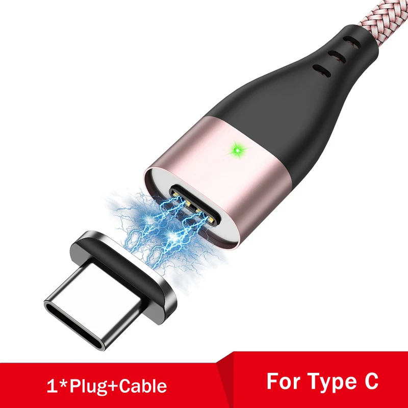 Магнитный кабель для быстрой зарядки USLION 3A Micro usb type C для iPhone 11 Pro XS Max XR X samsung S10, магнитный шнур для зарядки и передачи данных - Цвет: Rose Gold For Type C