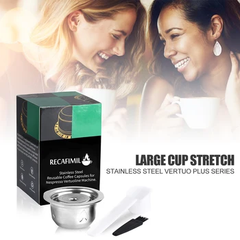 

Coffee Pod Capsule Cup Tamper Set Stainless Steel Refillable Filter Reusable Coffeeware with Spoon Powder Hammer Brush