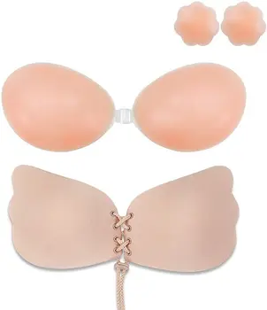 

Adhesive Bra 3 Pack Silicone Sticky Bra, Strapless Backless Bra Invisible Bra with Nipple Covers Breast Lift Nipplecovers