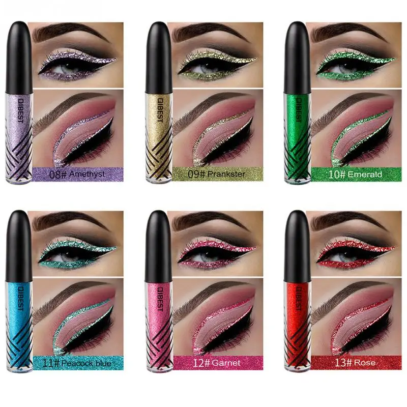 QIBEST 13 colors Liquid Glitter Eyeliner Waterproof Long Lasting Eyeshadow Shimmer Sparkling Makeup Diamond Eyeliner Cosmetic