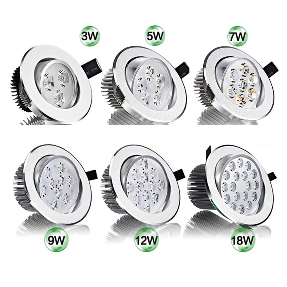 Round Dimmable Downlight 3W/4W/5W/7W/9W/12W/18W LED Downlight Recessed Ceiling Spotlight Embedded High-power Ceiling Spotlight ac85-265V