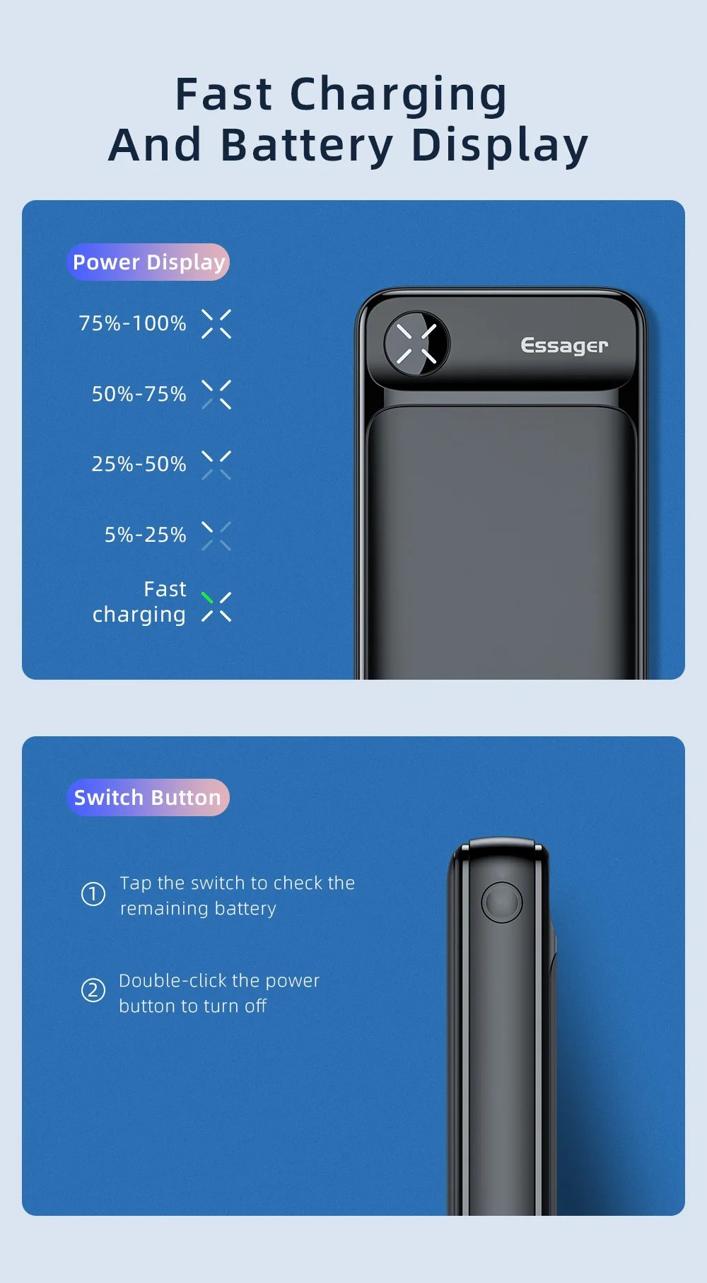 Essager 20000mAh Power Bank PD 20W 20000 mAh Powerbank External Battery Pack Fast Charging Portable Charger For iPhone Poverbank