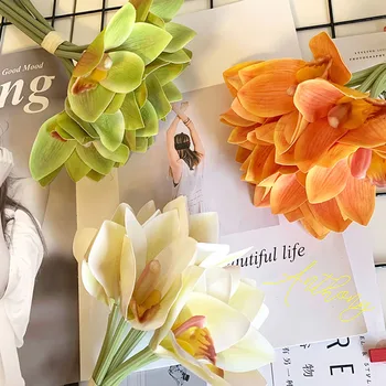

8 Head Shouzha Model Cymbidium Faberi Flower 3D Printing Handfeel Bouquet Wedding Living Room Home Decoration Design Flower Arra